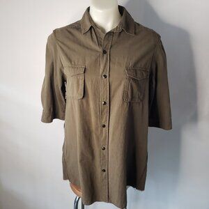 Olive Army Green AR Aloha Rag 3/4 Length Sleeve Button Up Shirt Side Zips